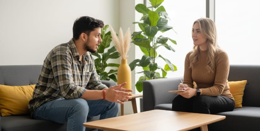Designer reviewing a project comparison for website conversion issues in a clean office.