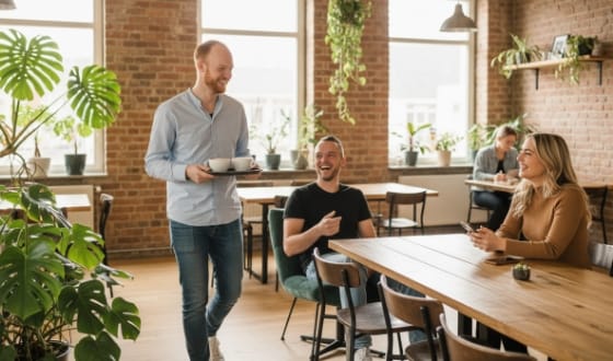 team reviews a project plan, confirming website development cost.