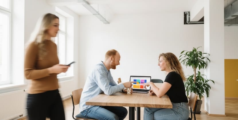 Team reviewing a technical SEO checklist during a relaxed office setup