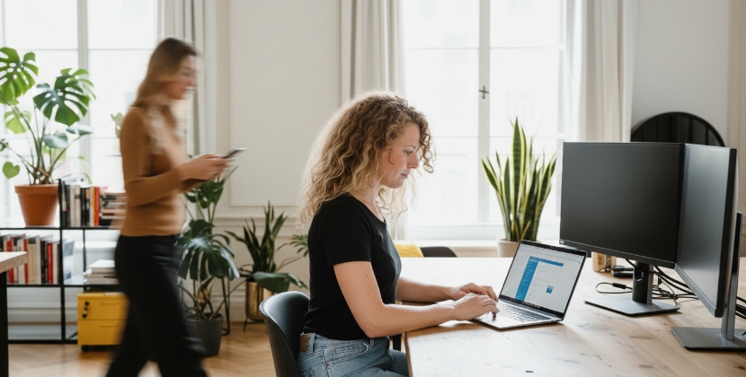 SEO-specialist monitort technische SEO-metrics op laptop in kantoor