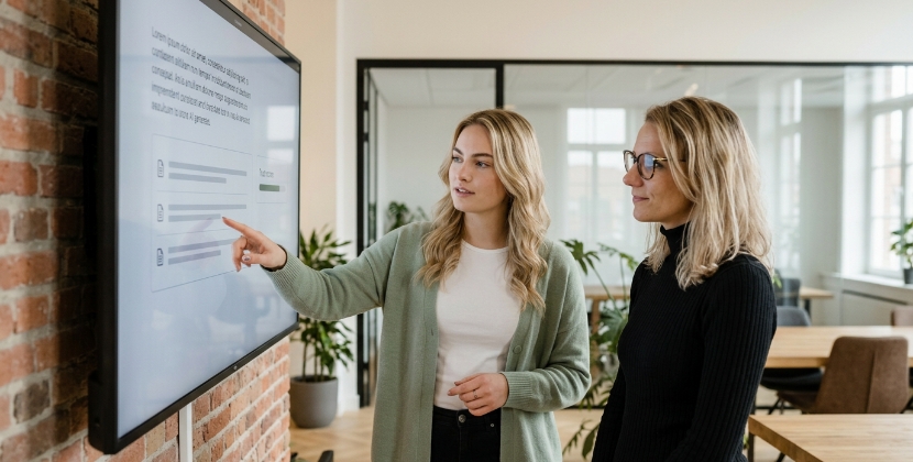 UX designer definieert gebruikerstaak voor AI-feature in flowchart op laptop