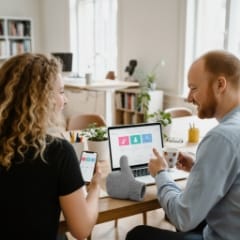 recruitment UX design review on mobile and laptop, candid application flow testing in a modern office