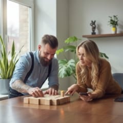 custom software development company planning modular features with building blocks in a modern office