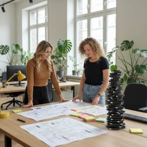 ATS integrations for recruitment sites, team reviewing an integration plan at a desk in a modern office