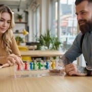 enterprise software development concept, integrating components with modular tiles on a clean desk