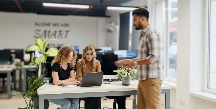 Team analyseert lokale SEO-resultaten en Google Bedrijfsprofiel data op groot scherm