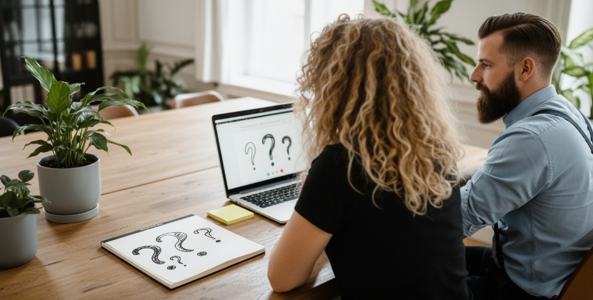 Twee collega's analyseren social media marketing resultaten en zoeken naar betere leadgeneratie