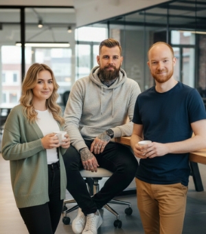 Studio Ubique team with coffee in the Zwolle office