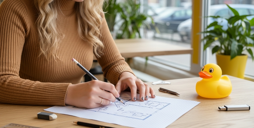 Vrouw schrijft suppressionplan voor online reputatiemanagement op papier aan bureau