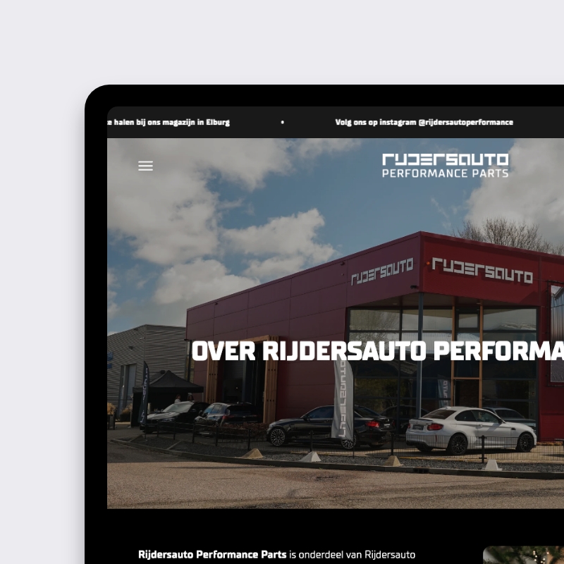 Rijdersauto Performance Parts over ons pagina Shopify webshop