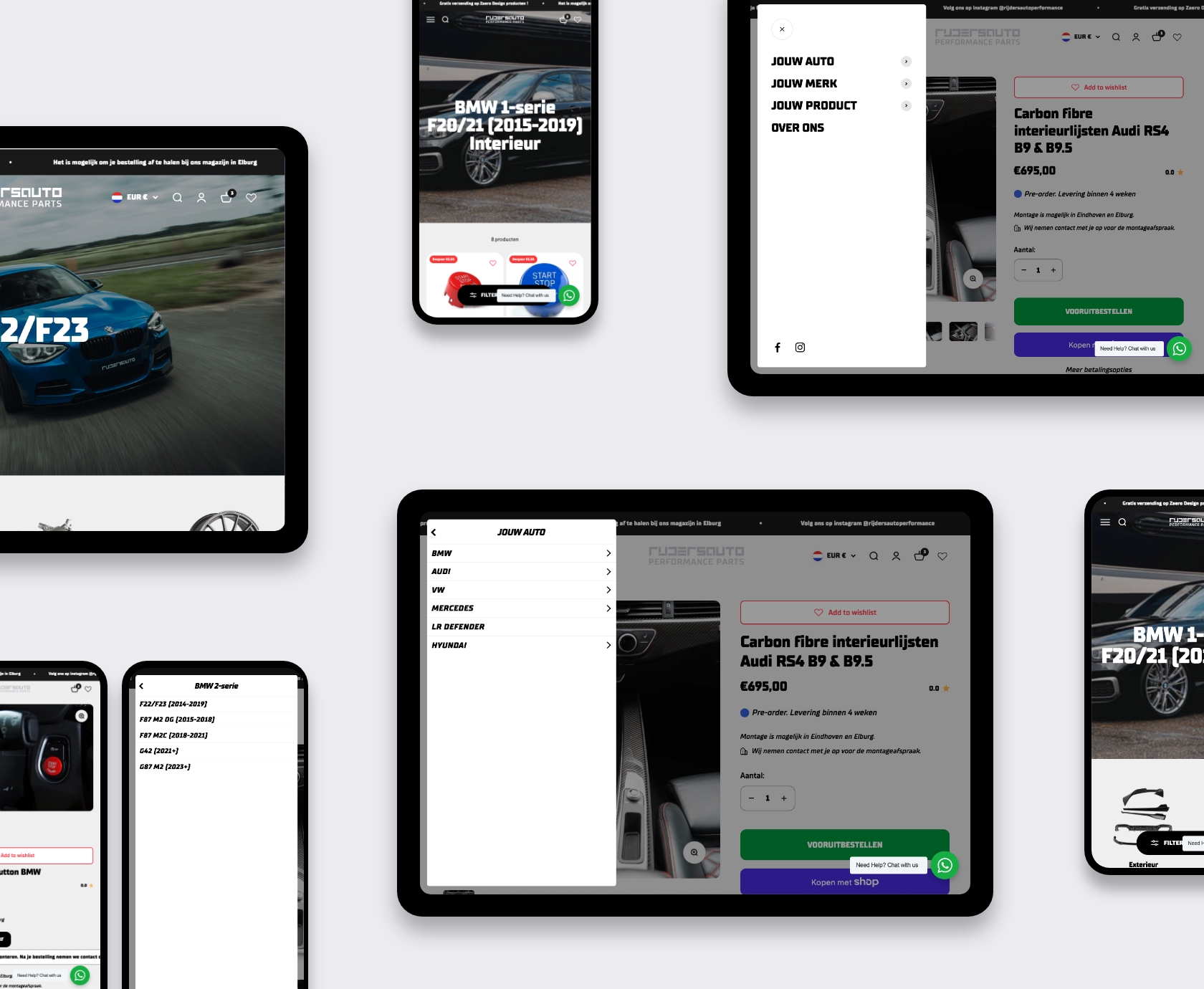 Shopify megamenu navigatie per auto merk en product Rijdersauto
