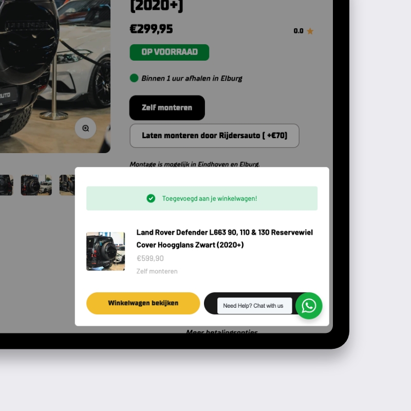 Shopify productpagina met voorraadmelding en afhalen binnen 1 uur Elburg