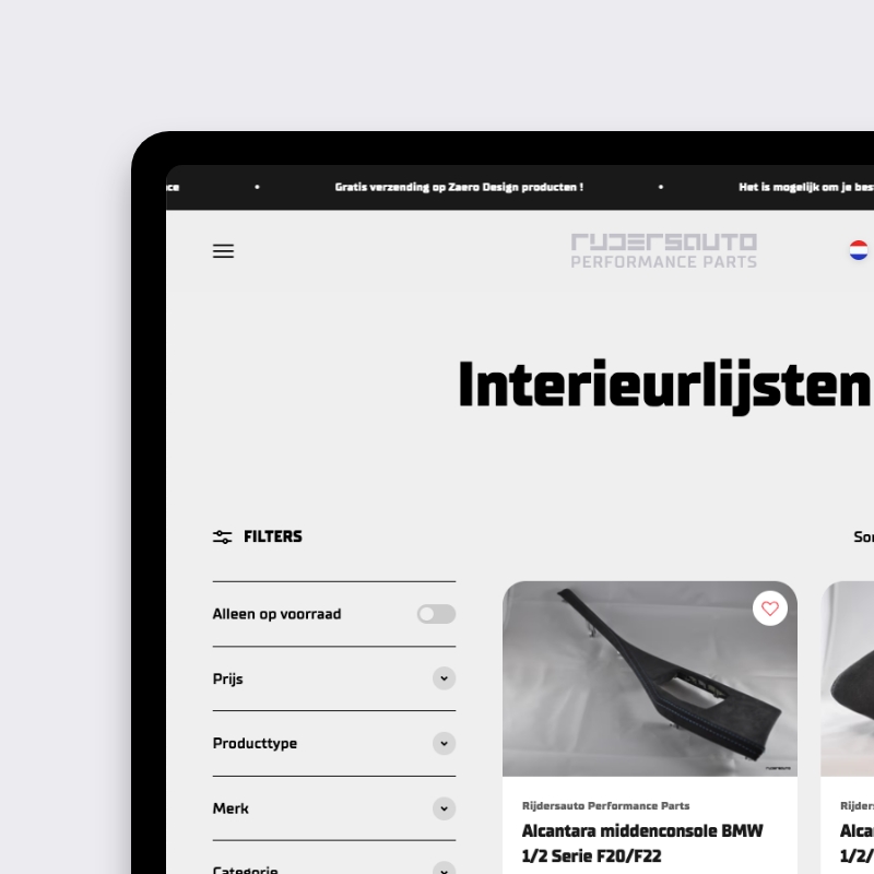 Shopify collectiepagina interieurlijsten met filteropties