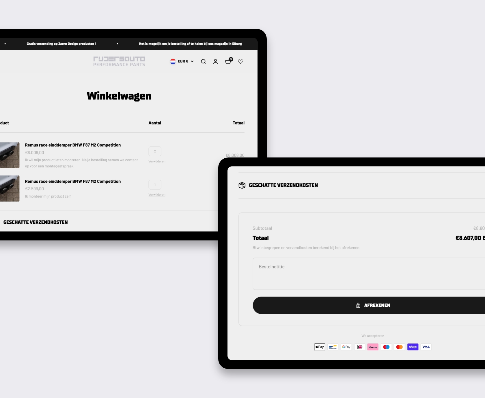 Shopify winkelwagen met meerdere producten en betaalopties