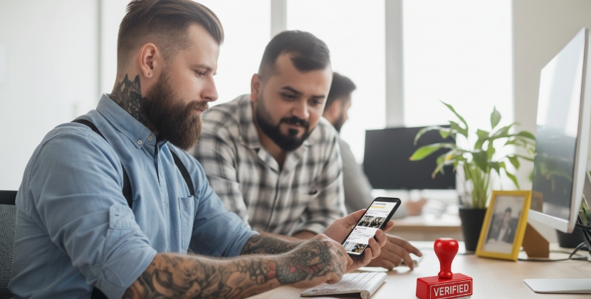 Team controleert vertrouwenssignalen voor Google Business Profile optimaliseren op smartphone