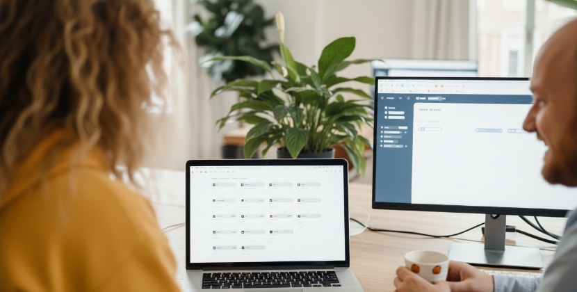 Entity SEO inventory list on screen with cards and connection lines