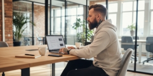 Team reviewt conversiegerichte webdesign layouts op grote schermen en wijst verbeterpunten aan.