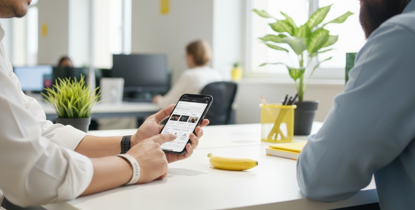 User engagement iOS app bekeken op smartphone tijdens UX-overleg
