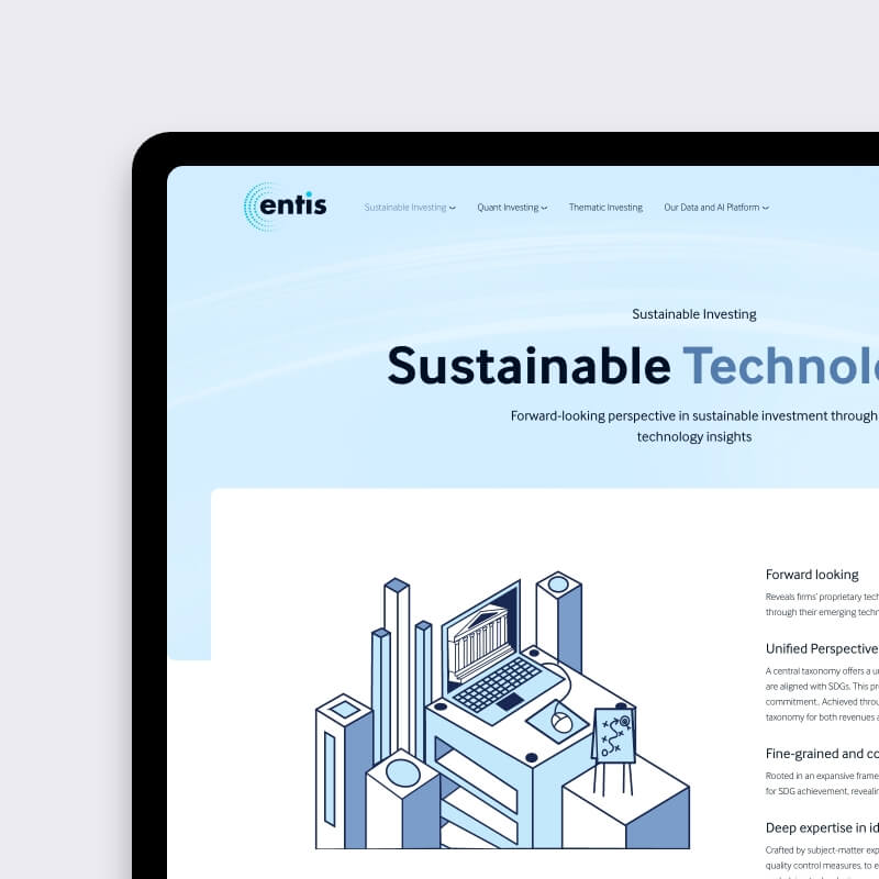 Tabletweergave van pagina over duurzaam beleggen op Entis website