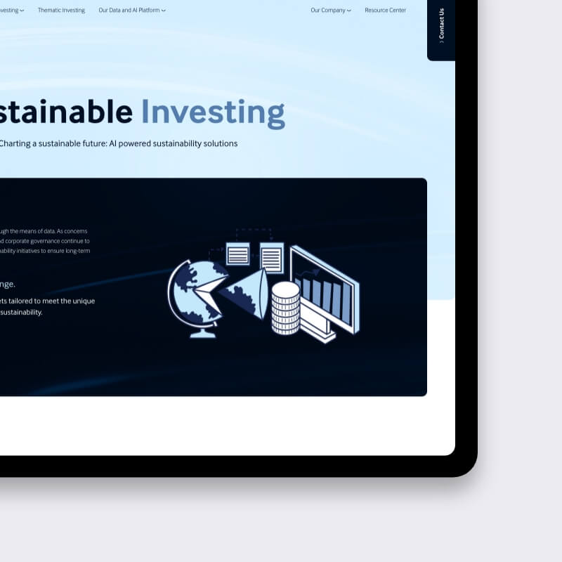 Detail van pagina over duurzaam beleggen en donkere illustratie op Entis website