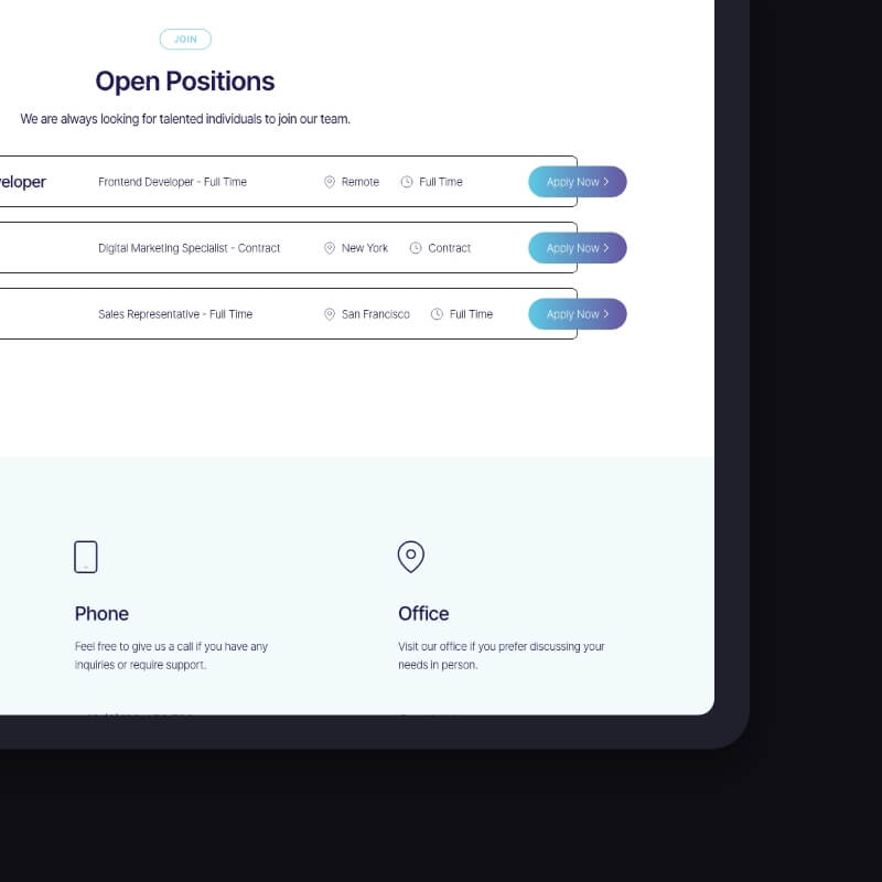 Vacaturepagina van DBMagnifier met open functies en contactblokken