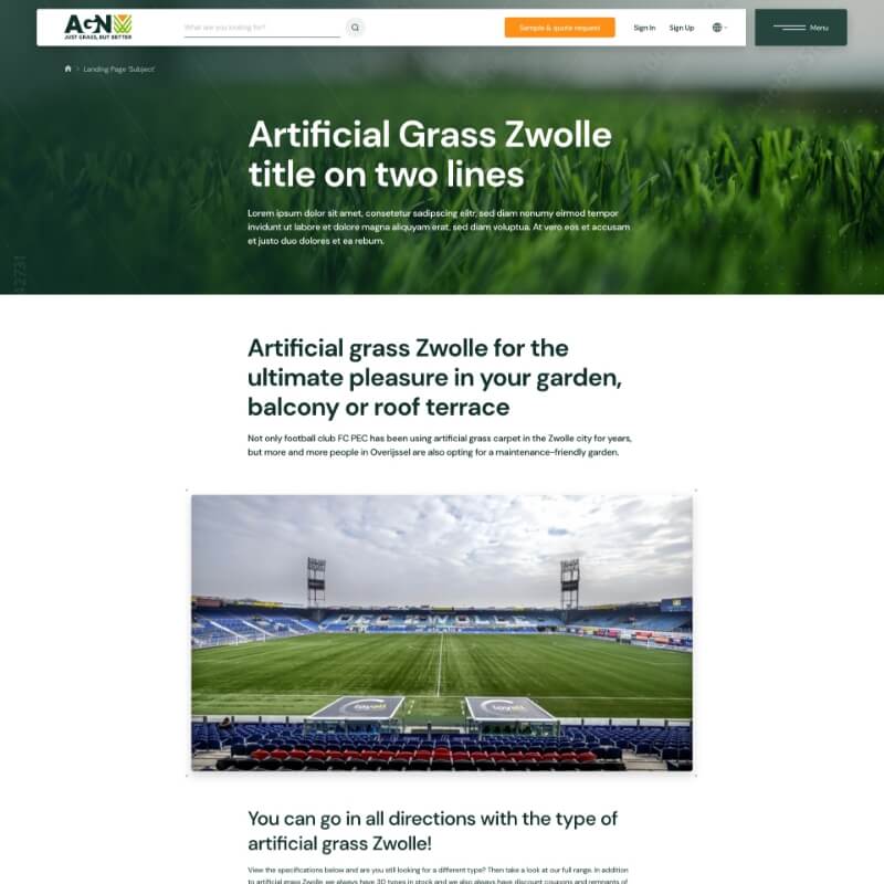 Regionale landingspagina kunstgras Zwolle op de AGN B2B webshop kunstgras