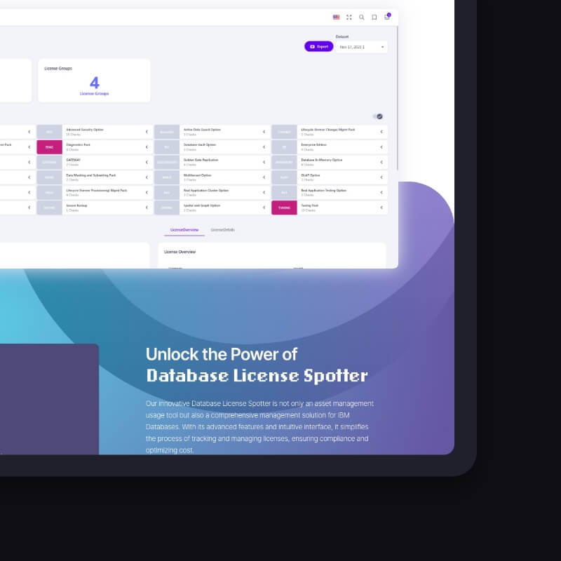 Detail van DBMagnifier-dashboard voor database licentiebeheer en PostgreSQL monitoring software