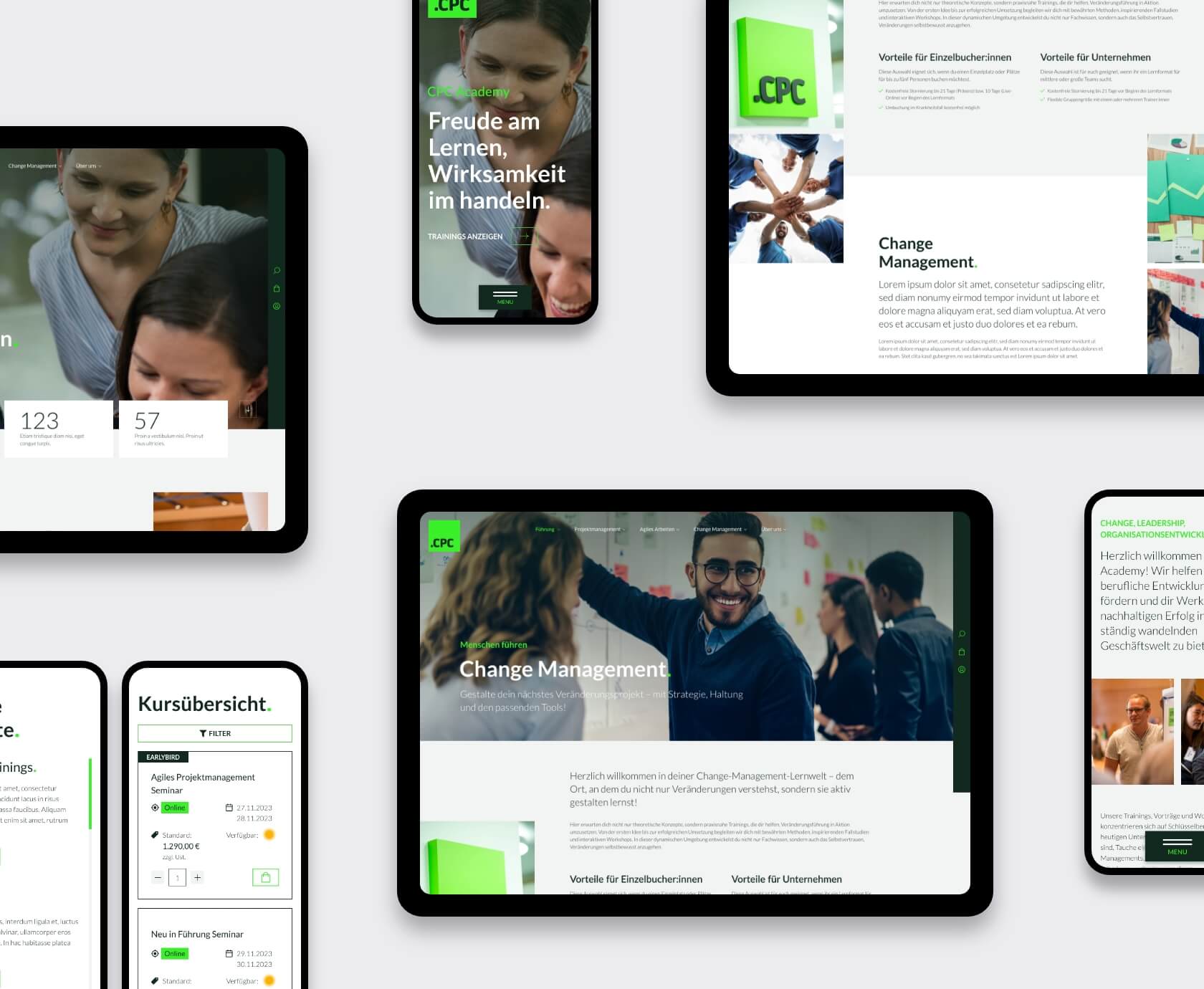 Overzicht van online cursusplatform van CPC Academy op desktop en mobiel