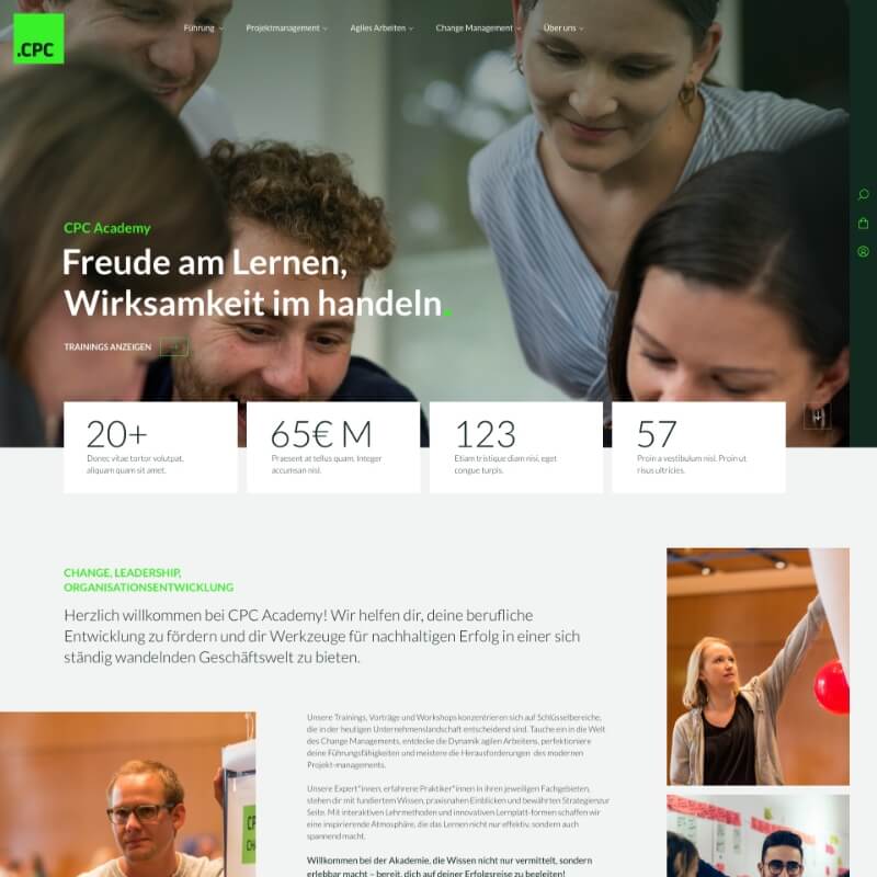 Homepagina van online cursusplatform van CPC Academy met hero en introductie