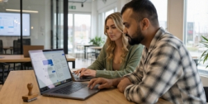 Content strategy and optimization for AI platforms, colleagues refining page structure and prompts on-screen