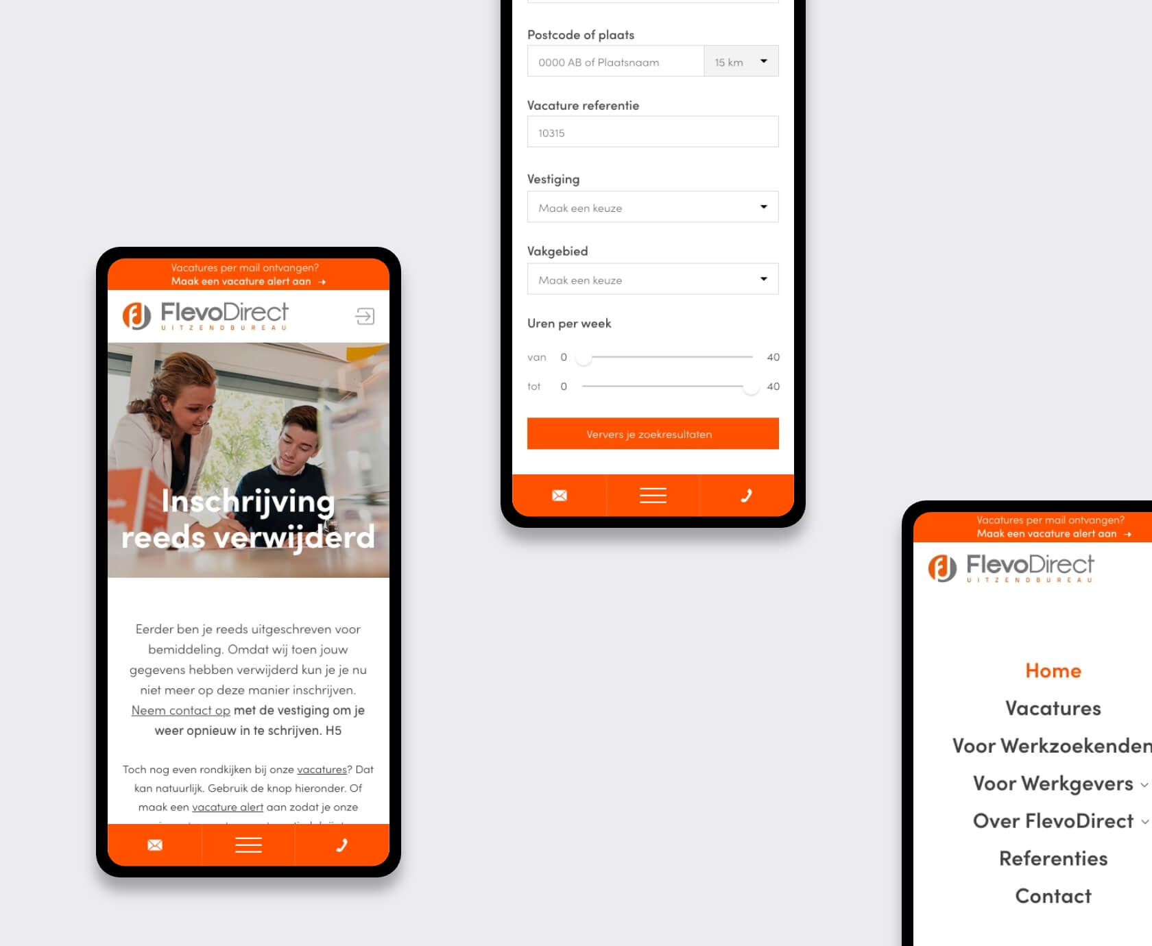 Mobiele filters en navigatie van vacaturewebsite met ATS koppeling voor FlevoDirect