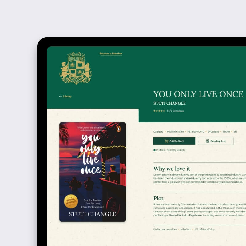 Boekdetailpagina You Only Live Once op tablet, boekenabonnement website op maat