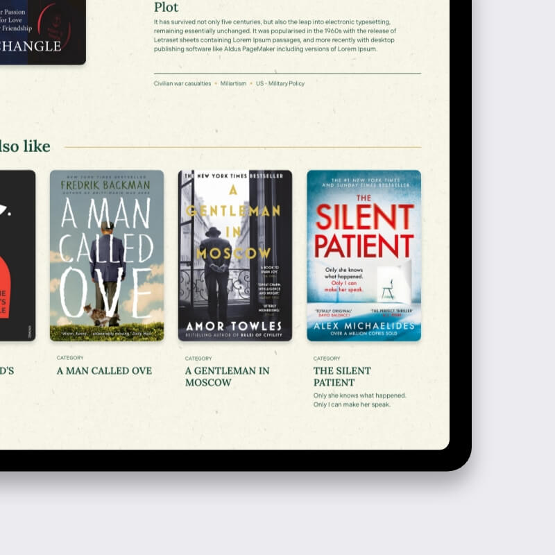 Aanbevelingssectie met gerelateerde boeken op de House of Books website, maatwerk abonnementsplatform