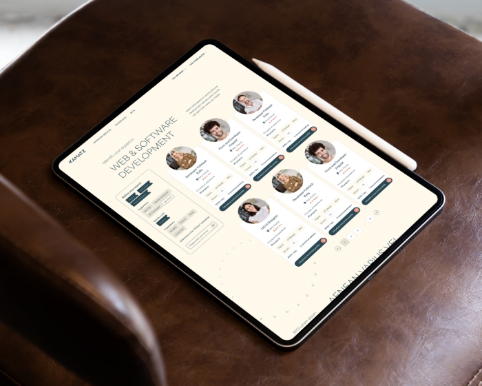 Kamatz UX-ontwerp recruitment platform op tablet, productieklare frontend recruitment door Studio Ubique