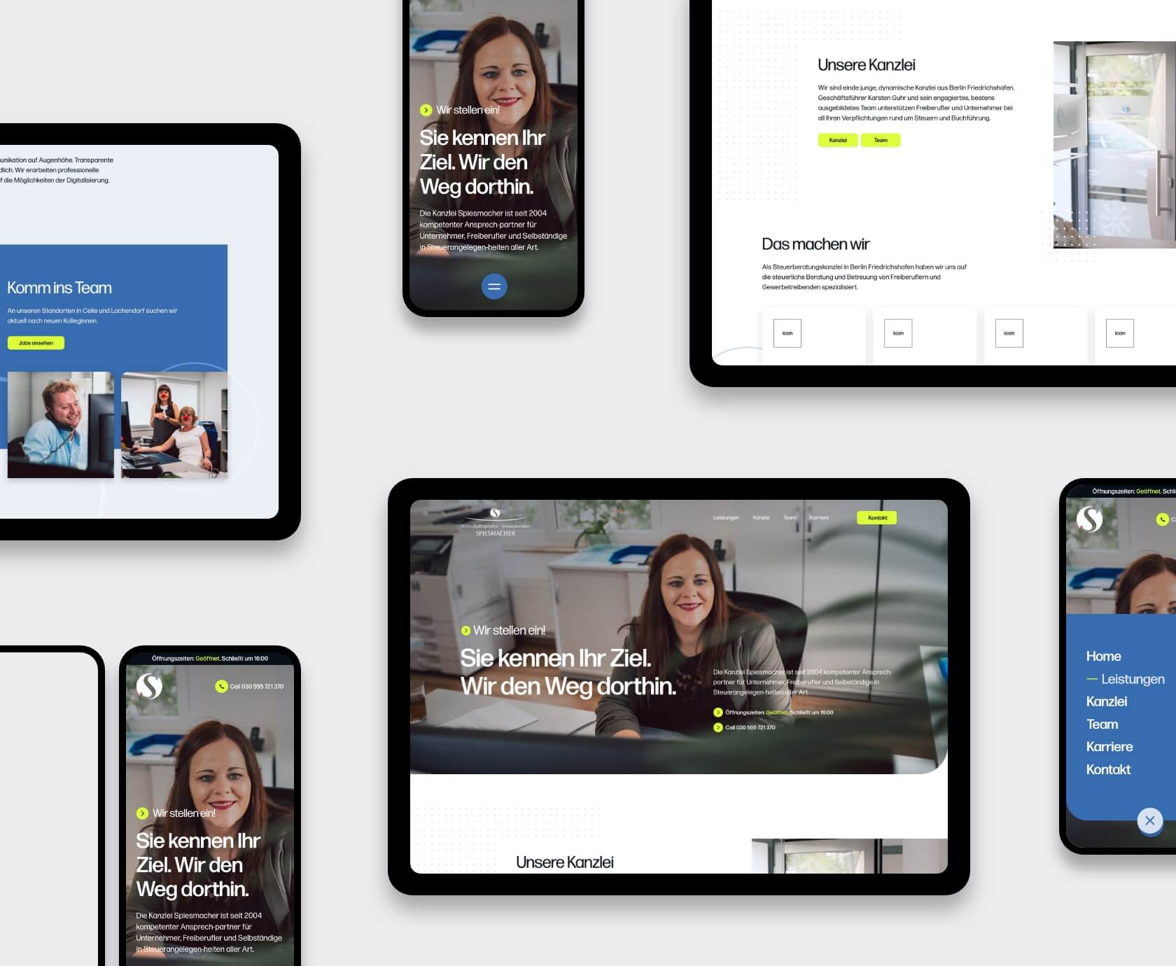 Website voor belastingadviseur op desktop, tablet en mobiel met responsive overzicht