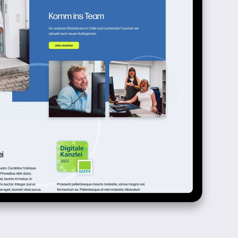 Werken-bij-pagina van de website voor belastingadviseur met teamfoto’s en certificering