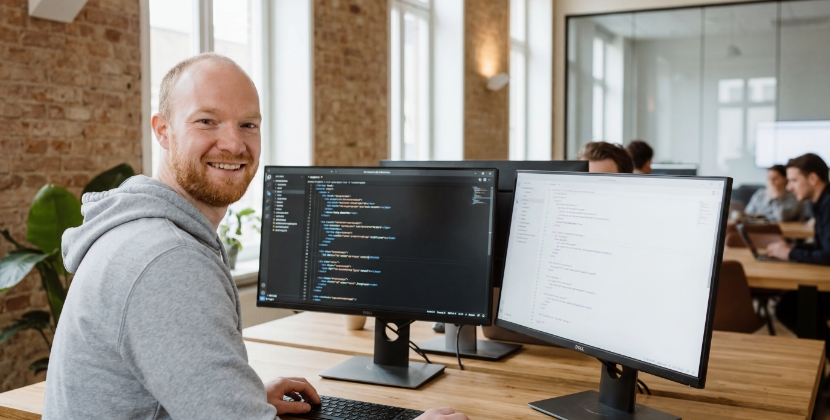 Ontwikkelaar werkt aan hreflang tag implementatie in een code-editor in een Zwols kantoor