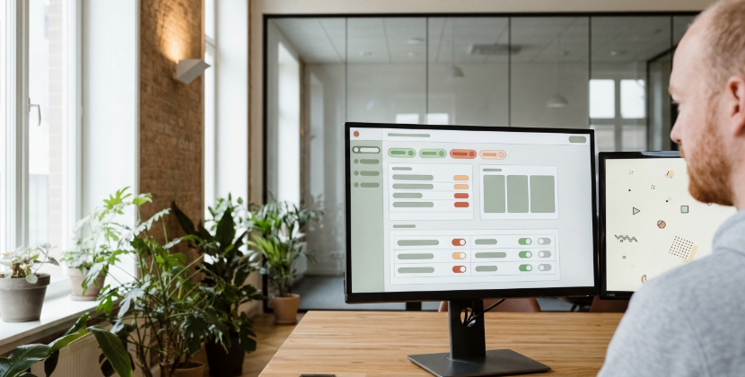 SEO specialist monitoring multilingual website hreflang status on a screen in a Zwolle office