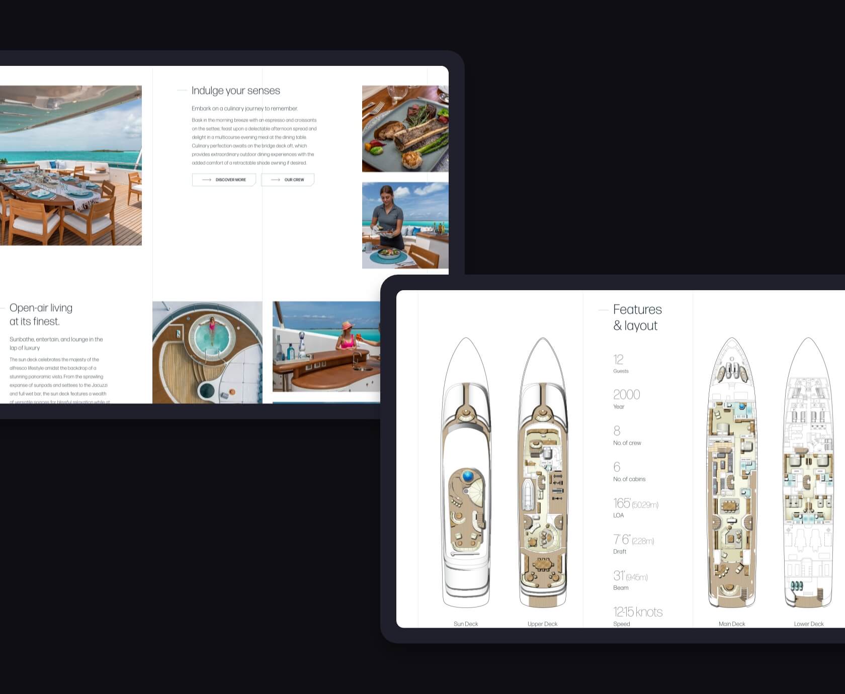 Dek-indelingen en culinaire ervaringen op de luxe merk WordPress website voor Reverie