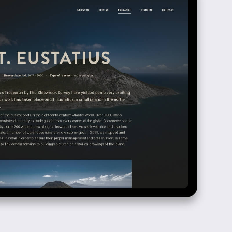 Onderzoekspagina over St. Eustatius op maatwerk WordPress website voor onderwaterarcheologie