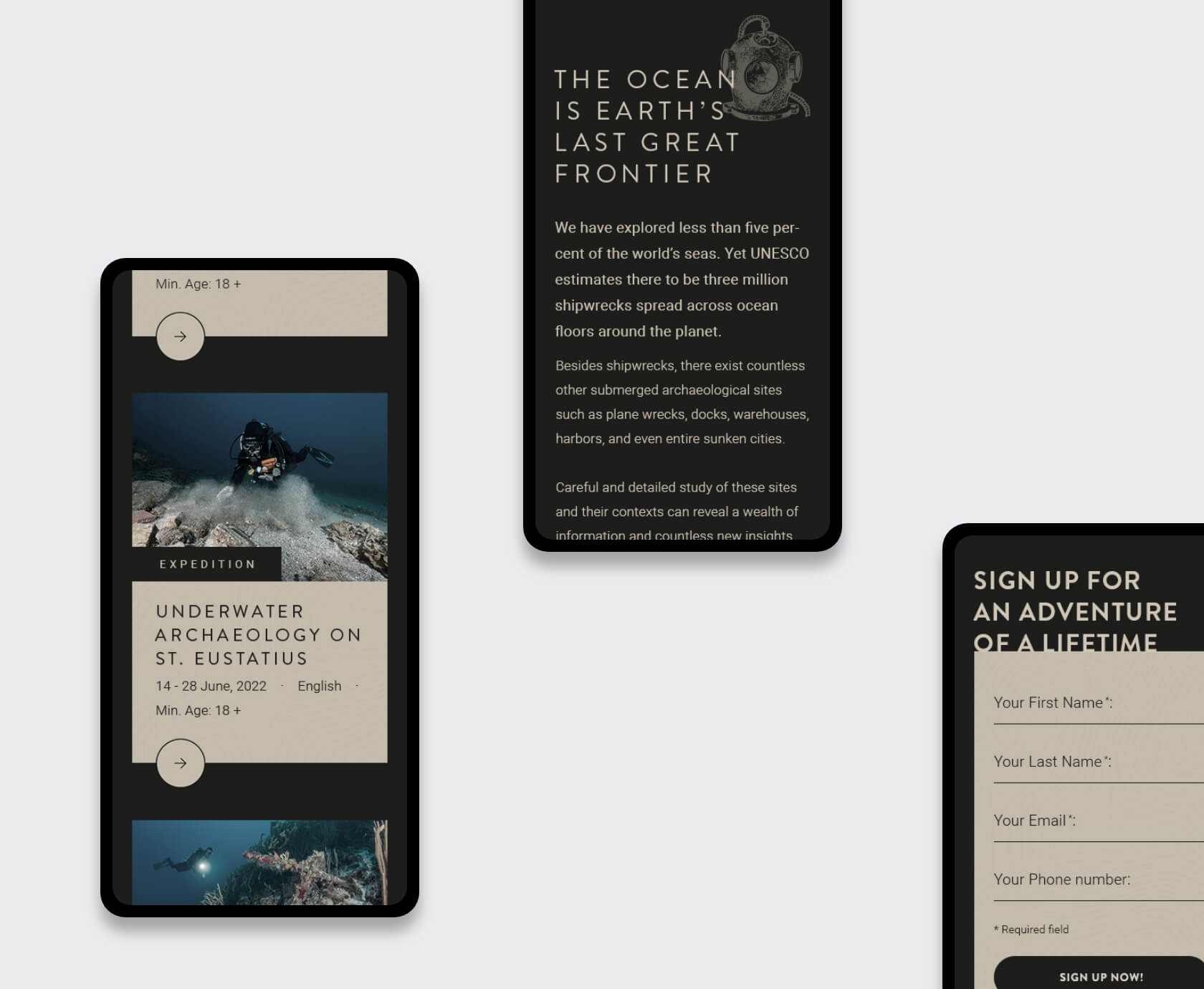 Mobiele programmadetails en aanmeldformulier voor veldschool archeologie