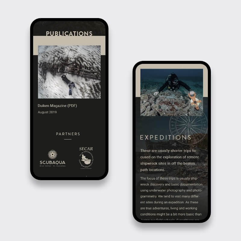 Mobiele publicaties- en expeditiepagina’s op maatwerk WordPress website voor onderwaterarcheologie