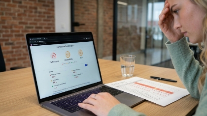Headless CMS lost trage siteprestaties op met Lighthouse-audit en JSON API-respons op scherm