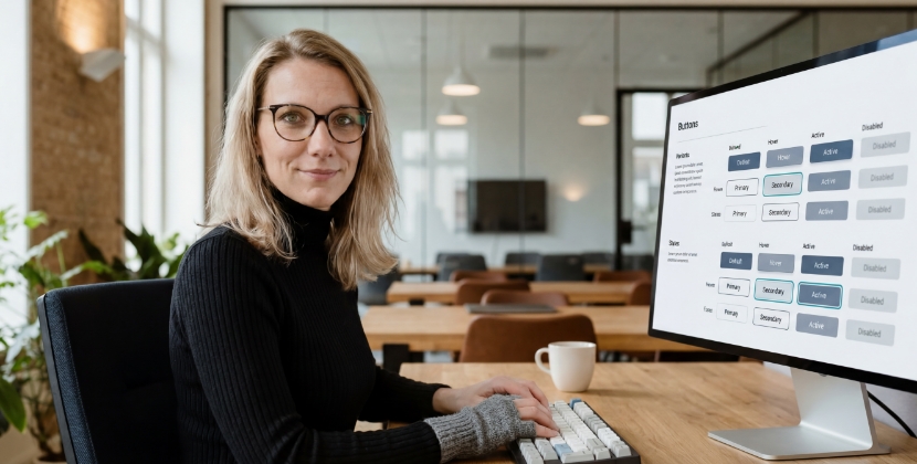 Designer die toetsenbordnavigatie test op laptop met focusindicatoren zichtbaar