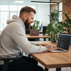 Developer bekijkt WooCommerce orderlijst op Apple Studio Display, white label WooCommerce development bureau Zwolle