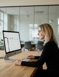 Developer navigeert met muis door WooCommerce interface op Apple Studio Display, maatwerk WooCommerce webshop