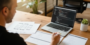 UX UI Design handoff in progress, user interface design specs checked before development by a UX/UI design
