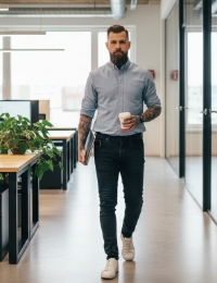 Webdesign bureau Zwolle, medewerker loopt door kantoor met koffie