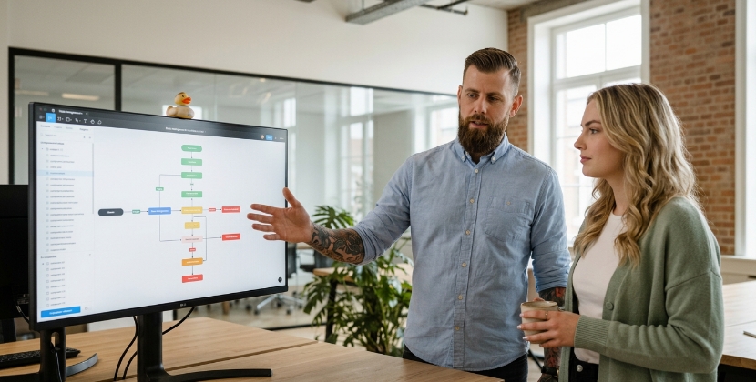 Diagram showing a mobile app state management flow with happy path and error recovery branches clearly marked
