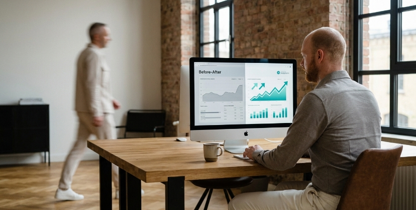 Comparison chart showing AI citation rate before and after entity consistency fixes and content restructuring for a mid-size B2B brand